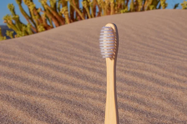Bamboo Toothbrush Sand Preservation Nature Natural Product Environmentally Friendly Product — Stock Photo, Image