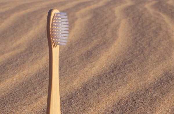 Bamboo Toothbrush Sand Preservation Nature Natural Product Environmentally Friendly Product — Stock Fotó