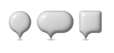 Set of three 3D speech bubble icons isolated on white background. 3D chat icon set.