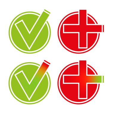 Tick and cross signs. Green checkmark and red cross icons. 