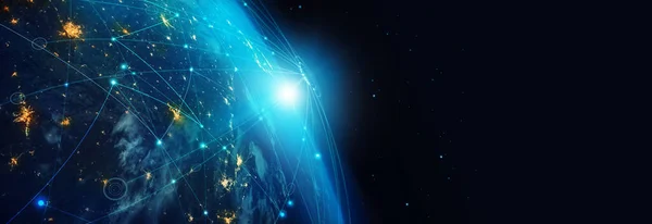 全球网络背景 通信技术为互联网业务服务 社交网络和电信网络空间 全球计算机网络 美国航天局提供的这一图像的要素 — 图库照片