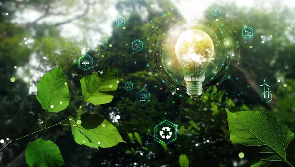 Tecnologia Ambientale Sviluppo Sostenibile Salvare Pianeta Energia Riciclare Riutilizzare Lampadina — Foto Stock