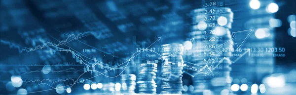 Ekonomi Och Affärsidé Investeringskurva Och Rader Tillväxt Mynt Visning Marknadskurser — Stockfoto