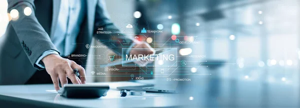 Conceito Tecnologia Marketing Digital Estratégia Publicidade Planejamento Conteúdo Linha Otimização — Fotografia de Stock
