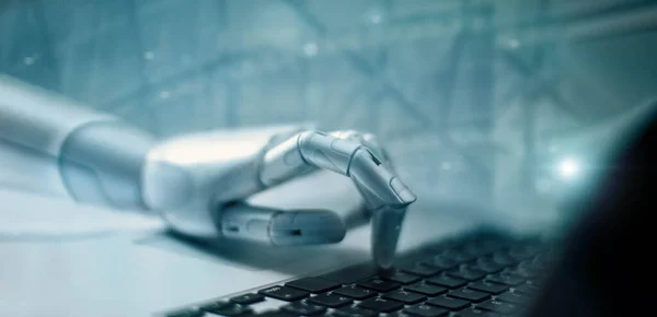 Aprendizagem Automática Mão Robô Tocando Dados Binários Inteligência Artificial Futurista — Fotografia de Stock