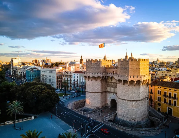 Vista Aérea Del Casco Antiguo Valencia Ciudad Portuaria Costa Sureste — Foto de Stock