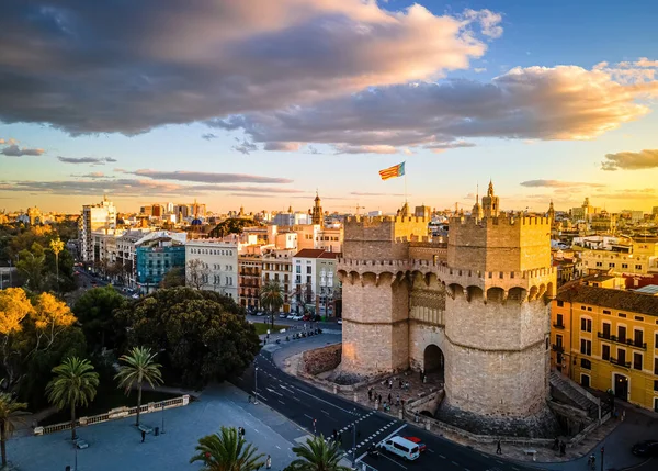 Vista Aérea Del Casco Antiguo Valencia Ciudad Portuaria Costa Sureste — Foto de Stock