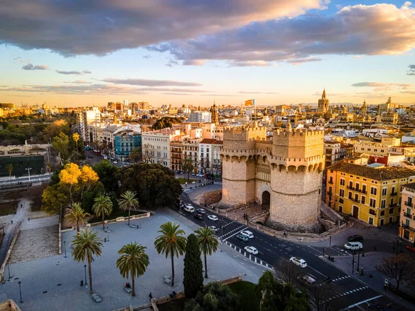 Vista Aérea Del Casco Antiguo Valencia Ciudad Portuaria Costa Sureste — Foto de Stock