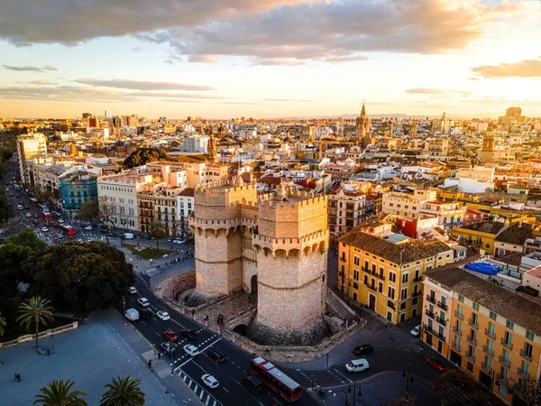 Die Luftaufnahme Des Alten Zentrums Von Valencia Einer Hafenstadt Spaniens — Stockfoto