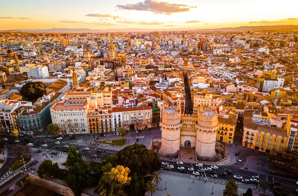 Vista Aérea Del Casco Antiguo Valencia Ciudad Portuaria Costa Sureste —  Fotos de Stock