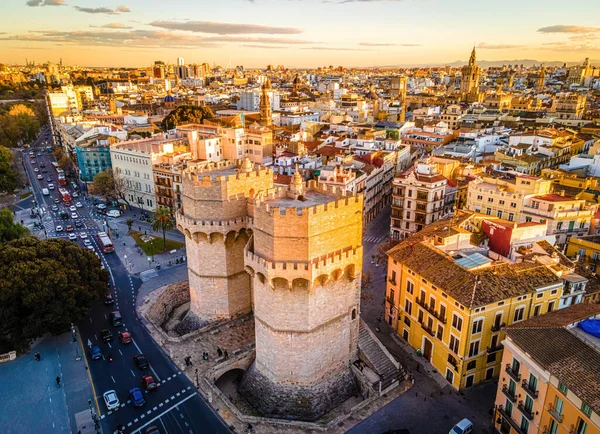 Die Luftaufnahme Des Alten Zentrums Von Valencia Einer Hafenstadt Spaniens — Stockfoto