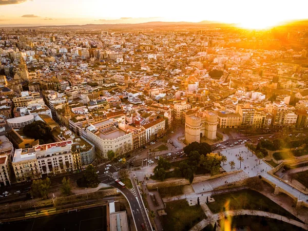 Flygfoto Över Valencia Gamla Centrum Hamnstad Spaniens Sydöstra Kust Europa — Stockfoto