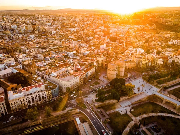 Vista Aérea Del Casco Antiguo Valencia Ciudad Portuaria Costa Sureste — Foto de Stock