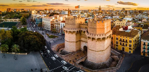 Vista Aérea Del Casco Antiguo Valencia Ciudad Portuaria Costa Sureste — Foto de Stock