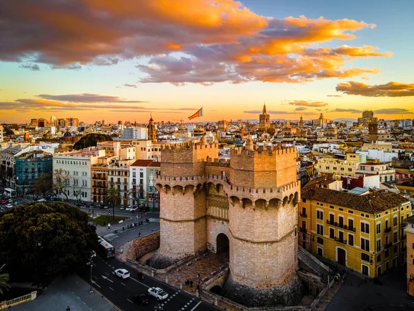 Die Luftaufnahme Des Alten Zentrums Von Valencia Einer Hafenstadt Spaniens — Stockfoto