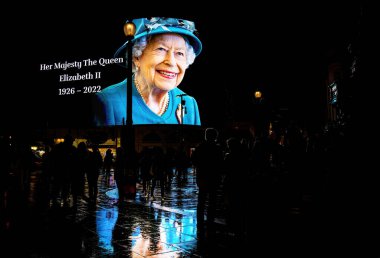 Her Majesty the Queen on Picadilly circus just after the announcement of her death, London clipart