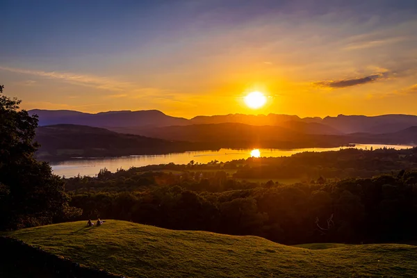 Blick Auf Den Sonnenuntergang Über Windermere Lake District Einer Region — Stockfoto