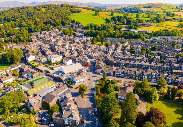 Aerial view of Windermere town in Lake District, a region and national park in Cumbria in northwest England, UK