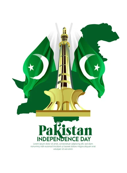 Текст Дня Независимости Пакистана Августа Размахивая Флагом Зеленом Фоне — стоковый вектор