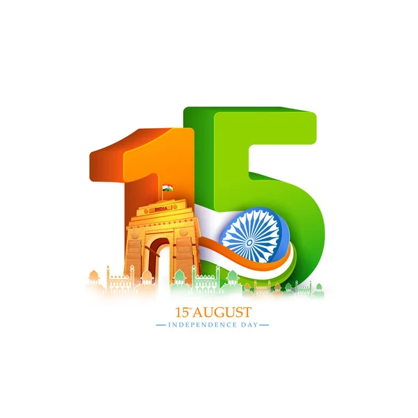 Vector Illustration Happy Independence Day India Celebration August India Gate — Vector de stock