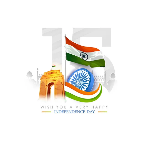 Векторная Иллюстрация Празднования Дня Независимости Индии Августа Воротами Индии Индийским — стоковый вектор