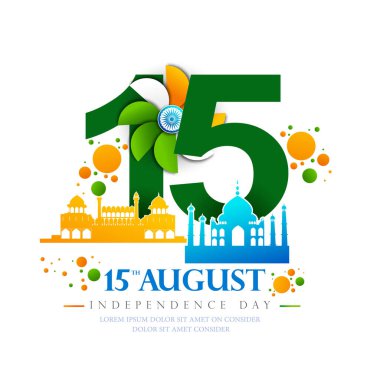 15 Ağustos Mutlu Hindistan Bağımsızlık Günü, dalgalı Hint bayrağı, Üç Renkli Ünlü Anıt, Hindistan 'ın Bağımsızlık Günü, arka plan