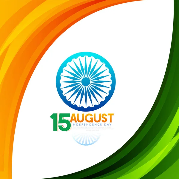 Agosto Feliz Día Independencia India Bandera India Ondulada Tricolor Con — Vector de stock