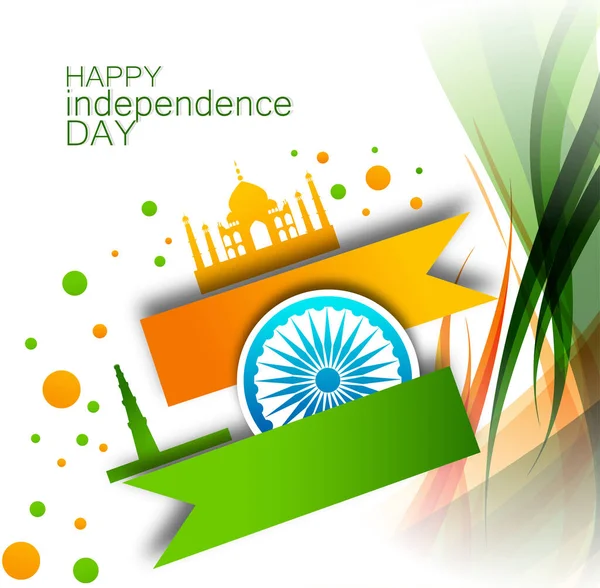 Августа Днем Независимости Индии Волнистый Индийский Флаг Триколор Знаменитым Памятником — стоковый вектор