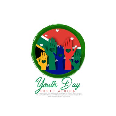 Vektör İllüstrasyonu 16 Haziran Güney Afrika Gençlik Günü silueti, el, poster, afiş