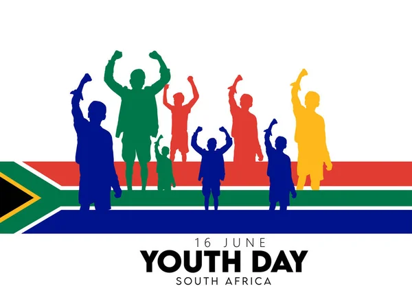 Illustration Vectorielle Juin Journée Jeunesse Sud Africaine Avec Silhouette Main — Image vectorielle