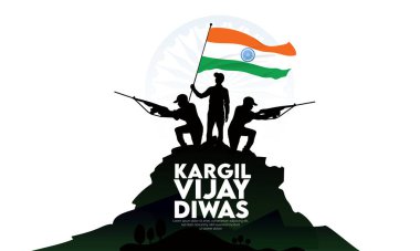 Kargil Vijay, Kargil Vijay Diwas 'ın soyut konseptini ve Sholderları selamlayan insanları tasvir ediyor.
