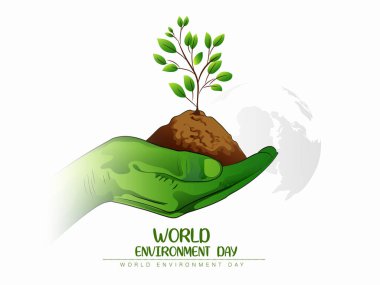 Toprak ve ağaçlarla dolu bir dünya çevre günü ve çevre günü için 3D metin tasarımı, bitki ve uzay tutan insan elleri. Gezegenimizi kurtar.
