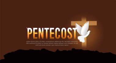 Pentecost Sunday poster with dove Holy Spirit in flame