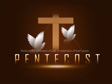 Pentecost Sunday poster with dove Holy Spirit in flame