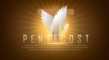 Pentecost Sunday poster with dove Holy Spirit in flame