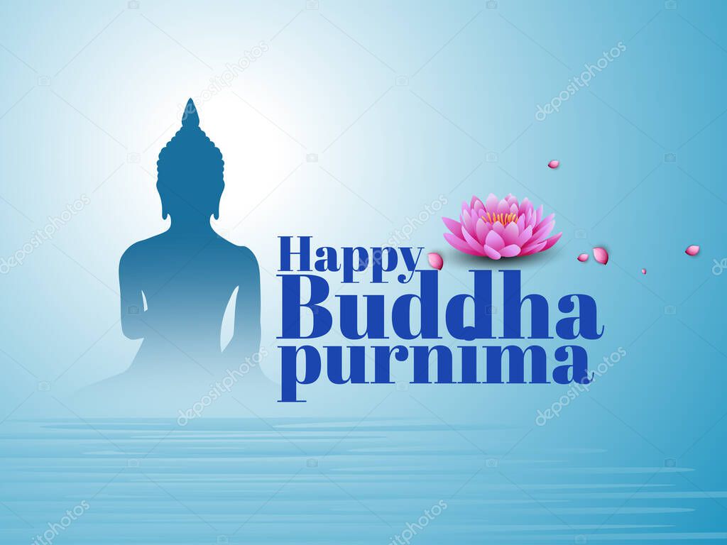 Buddha's Birthday is a Buddhist festival Happy Buddha Purnima Vesak, Lord Buddha in meditation, louts flower