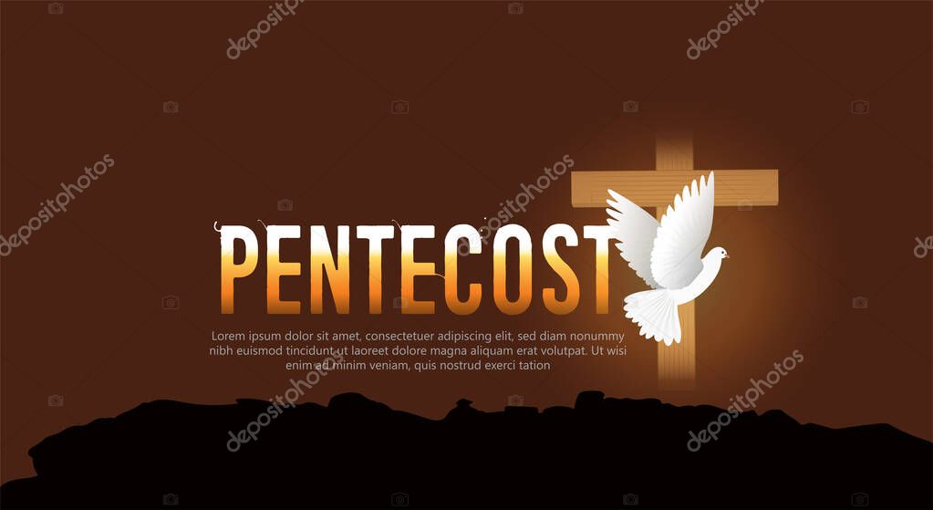 Pentecost Sunday poster with dove Holy Spirit in flame