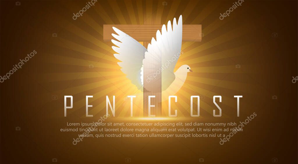 Pentecost Sunday poster with dove Holy Spirit in flame