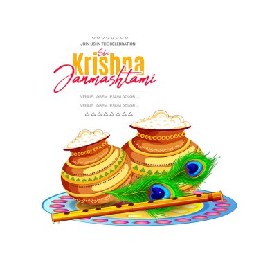 Happy Janmashtami, illustration of bansuri (flute), Creative Background for Hindu Festival of India with text in Hindi meaning Shri Krishan Janmashtami