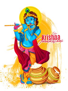 Happy Janmashtami, illustration of bansuri (flute), Creative Background for Hindu Festival of India with text in Hindi meaning Shri Krishan Janmashtami