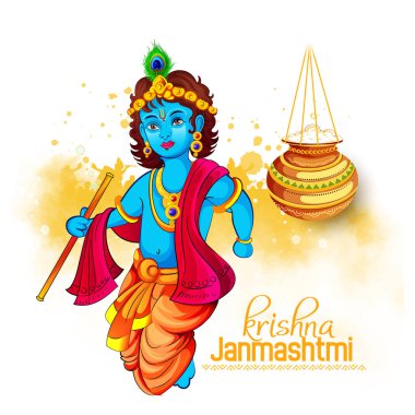 Mutlu Janmashtami, Bansuri 'nin (flüt) resmi, Hindu Hint Festivali için Yaratıcı Arkaplan Hintçe anlamı Shri Krishan Janmashtami