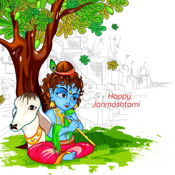 Happy Janmashtami Illustration Bansuri Flute Creative Background Hindu Festival India – Stock-vektor