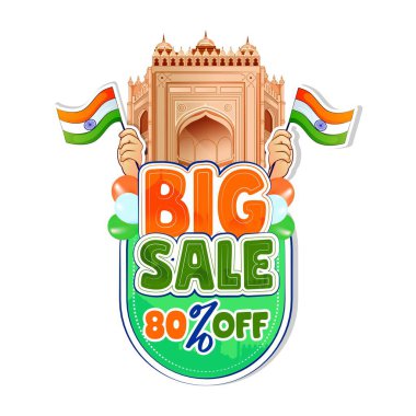 Vector illustration of Happy independence day in India celebration on 15 August with indian monuments, Indian flag design and flying pigeon