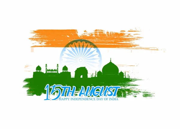 Векторная Иллюстрация Празднования Дня Независимости Индии Августа Индийскими Памятниками Дизайном — стоковый вектор