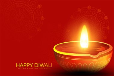 Diya 'yı Mutlu Diwali' de yakma görüntüsü, Hindistan 'ın ışık festivali