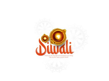 Diya 'nın yağ lambası elementleriyle Mutlu Diwali tasarımı üzerine Diya' yı yakmak, Hindistan 'ın ışık festivali