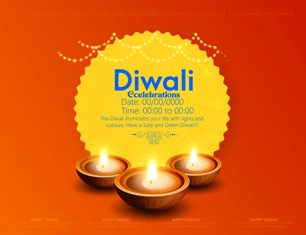 Diya 'nın yağ lambası elementleriyle Mutlu Diwali tasarımı üzerine Diya' yı yakmak, Hindistan 'ın ışık festivali