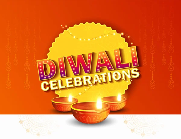 Иллюстрация Сжигания Diya Дизайне Happy Diwali Элементами Масляной Лампы Diya — стоковый вектор
