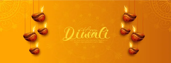 Diya 'nın yağ lambası elementleriyle Mutlu Diwali tasarımı üzerine Diya' yı yakmak, Hindistan 'ın ışık festivali