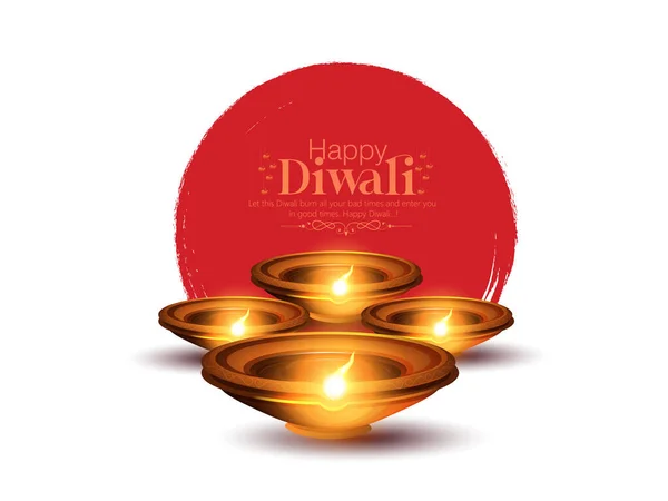 Ilustración Quema Diya Diseño Happy Diwali Con Elementos Lámpara Aceite — Vector de stock